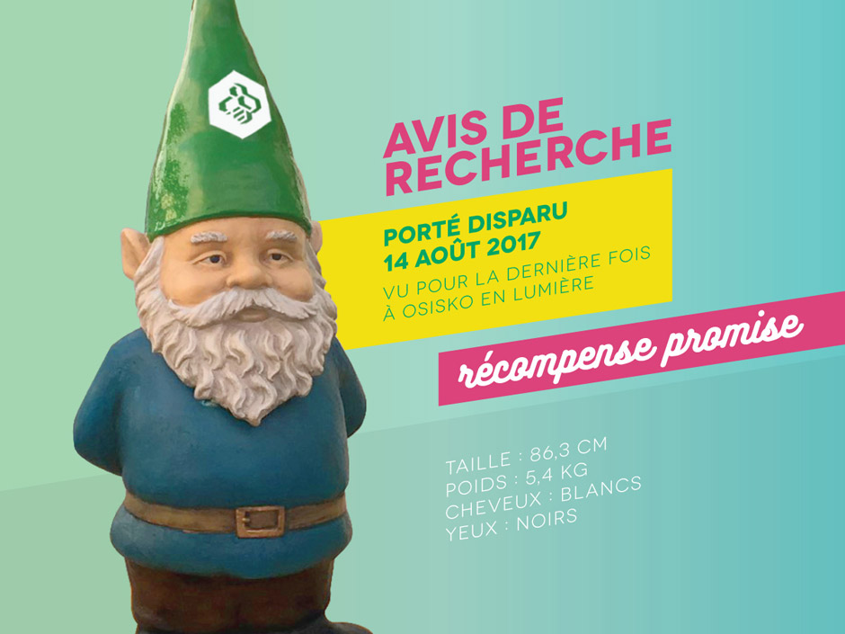 Avis de recherche - Nain de jardin Desjardins porté disparu