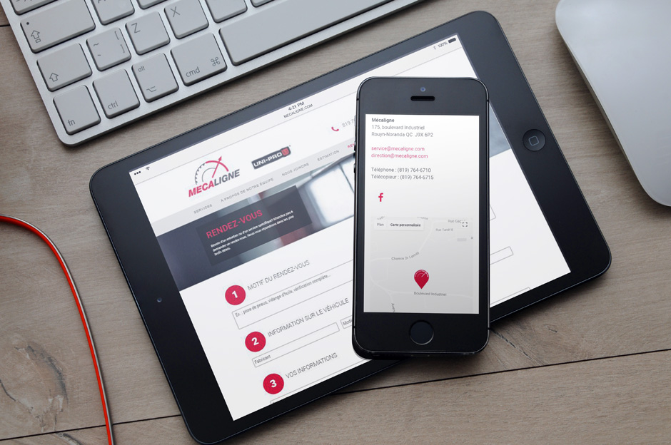 Mécaligne - Site web responsive - Mobile tablette et téléphone